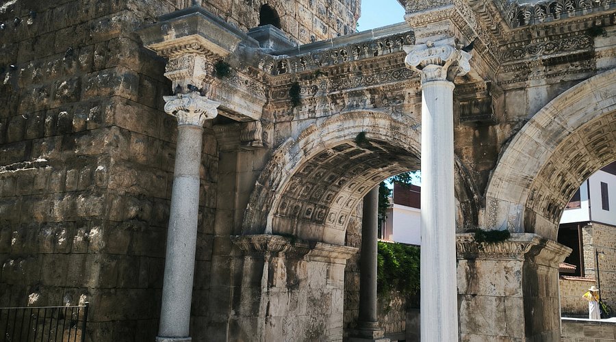 Hadrian's Gate, Antalya, Kaleici, Old Town, Roman architecture, ancient arch, Turkey, historic landmark, sightseeing, travel, tourism, cultural heritage, stone monument, city walls, famous attraction